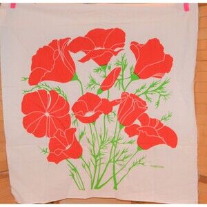 Vintage Red Mod Flowers and Green 1970s Marushka Logo